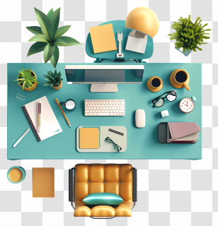 Office Table Top View - Organized Office Desk Workspace Transparent PNG
