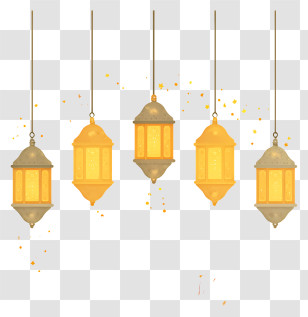 Happy Diwali Card - Golden Hanging Lanterns Transparent PNG
