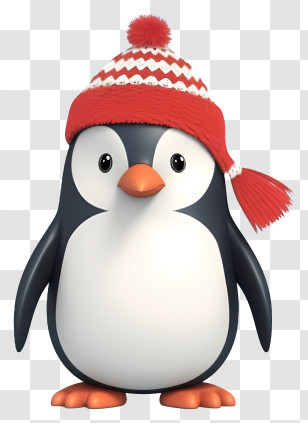 Penguin - Adorable Penguin In A Red Winter Hat Transparent PNG