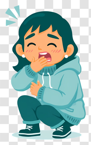 Coughing Girl - Yawning Girl In Teal Hoodie Transparent PNG