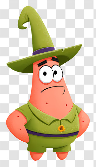 Patrick Star - Cartoon Character In Wizard Hat Transparent PNG