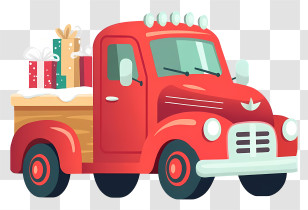 Cartoon Delivery Truck - Red Truck Loaded With Gifts Transparent PNG