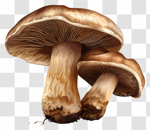Shiitake Mushroom - Realistic Brown Mushrooms With Caps Transparent PNG