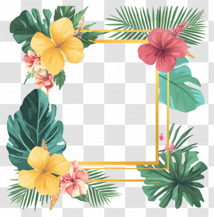 Tropical Floral Frame - Tropical Floral Frame With Yellow And Red Blooms Transparent PNG