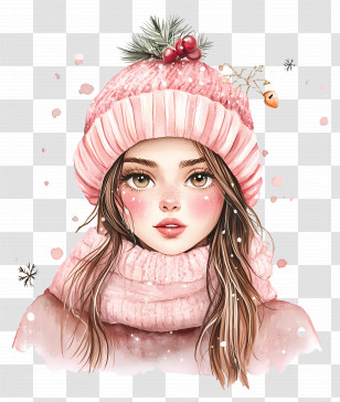 Girly Christmas - Girl In Pink Winter Hat Transparent PNG