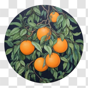 Mandarins Fruit - Oranges On Tree Branch Transparent PNG