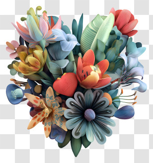 Heart Shaped Flower Arrangement - Colorful Flower Bouquet Illustration Transparent PNG