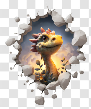 Dragon Comes Out - Cute Dinosaur Breaking Through Wall Transparent PNG