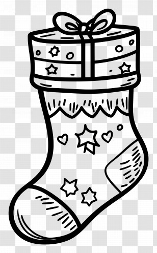 Christmas Coloring Page - Christmas Stocking Sketch With Gift Box Transparent PNG