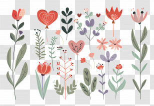 Flowers And Plants - Decorative Floral Illustrations Transparent PNG