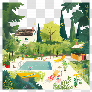 Summer Backyard - Beautiful Garden With Pool And House Transparent PNG