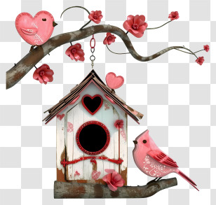 Realistic 3d Valentine Bird House - Birdhouse With Hearts And Birds Transparent PNG