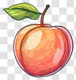 Nectarine - Peach With Leaf Illustration Transparent PNG