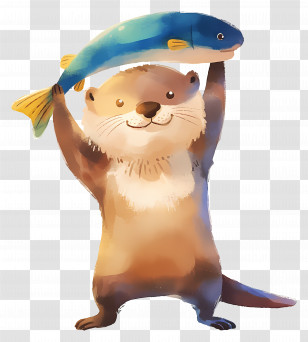 Cute Otter - Playful Otter Holding A Colorful Fish Transparent PNG