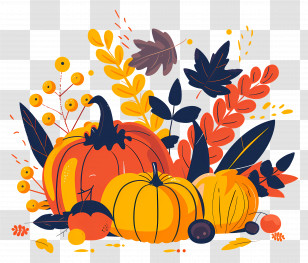 Autumn Harvest - Pumpkin And Autumn Leaves For Thanksgiving Theme Transparent PNG