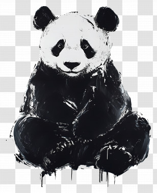 Panda Bear - Artistic Black And White Panda Illustration Transparent PNG