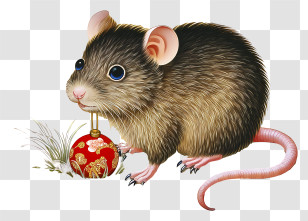 Zodiac Rat Icon - Realistic Brown Mouse With Ornament Transparent PNG