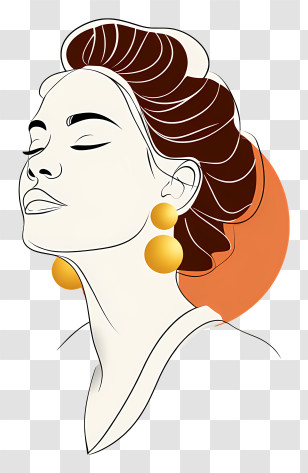 Woman Face Line Art - Elegant Woman With Golden Earrings Transparent PNG