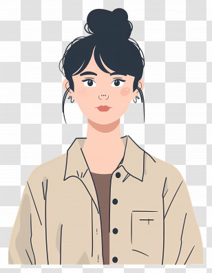 Woman In Shirt - Stylized Woman Portrait With Bun Hair Transparent PNG