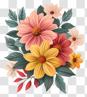 Dahlia Flower - Colorful Floral Bouquet With Seasonal Blooms Transparent PNG