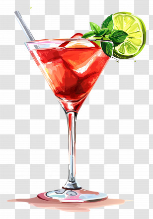 Red Cocktail - Red Cocktail With Lime Garnish Transparent PNG