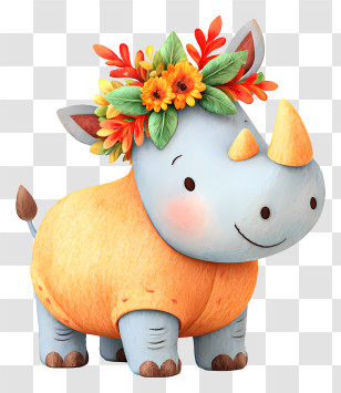 Thanksgiving Rhino - Cute Rhino Wearing Floral Crown Transparent PNG