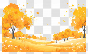 Autumn Background - Autumn Orange Trees And Meadow Transparent PNG