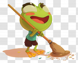 Frog Cleaning With Broom - Frog Sweeping With A Broom Transparent PNG