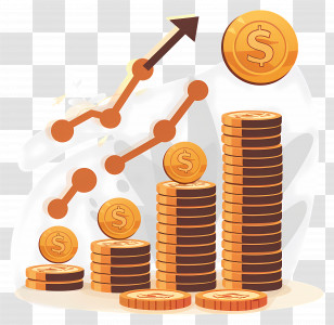 Increasing Money - Gold Coins With Financial Growth Chart Transparent PNG