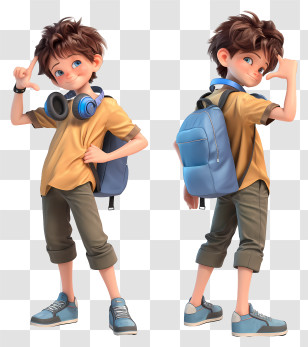 Anime Boy Thumb Up - Boy With Backpack Ready For School Transparent PNG