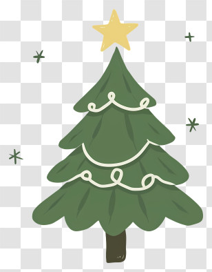 Cartoon - Green Christmas Tree With Star Decoration Transparent PNG