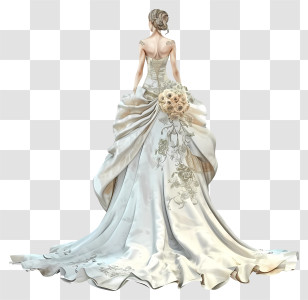 Psd 3d Bride Dress - Bridal Gown With Elegant Bouquet Transparent PNG