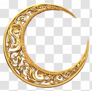 Gold Moon - Ornamental Golden Crescent Moon Design Transparent PNG