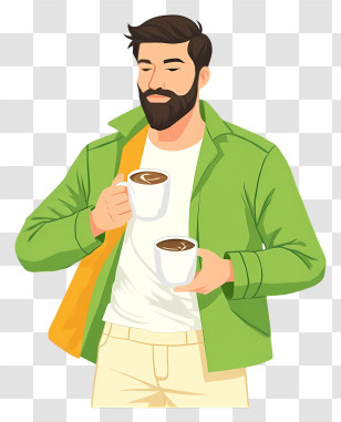 Man In Casual Outfit - Bearded Man Holding Two Coffees Transparent PNG