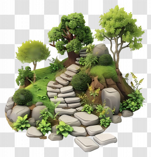 Garden - Garden Path With Trees And Rocks Transparent PNG