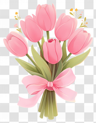 Bouquet Of Tulips - Charming Pink Tulip Bouquet With Decorative Ribbon Transparent PNG