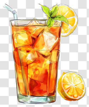 Iced Tea - Glass Of Iced Tea With Lemon And Ice Cubes Transparent PNG