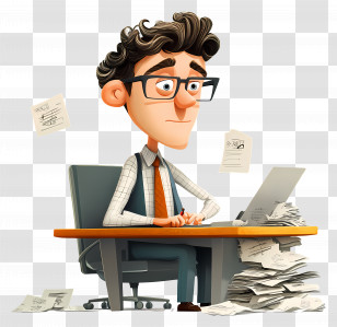 Office Boy - Cartoon Office Worker At Desk Transparent PNG