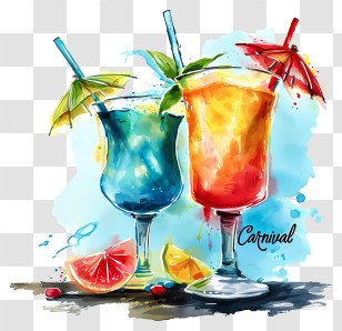 Brazilian Carnival - Colorful Cocktails With Tropical Umbrellas Transparent PNG
