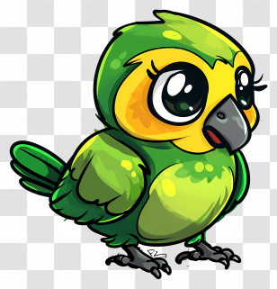 Cartoon Bird - Adorable Green Parrot Cartoon Illustration Transparent PNG