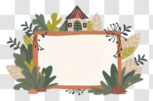 Cartoon - Botanical Decorative Frame With Floral And Leaf Motif Transparent PNG