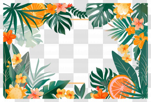 Summer Background - Tropical Border With Fruits And Flowers Transparent PNG