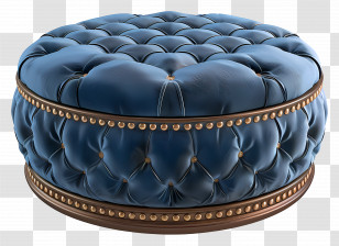 Ottoman - Elegant Blue Tufted Round Ottoman Transparent PNG