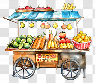 Street Food - Vegetable Cart With Fresh Produce Transparent PNG