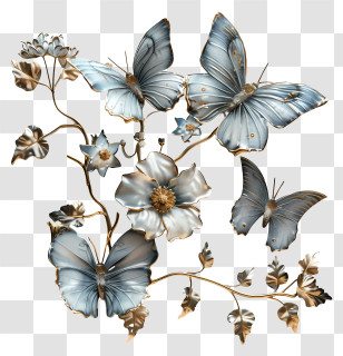 Butterfly - Artistic Butterfly And Floral Motif Illustration Transparent PNG
