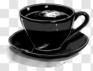 Black Coffee - Black Coffee Cup And Saucer In Artistic Style Transparent PNG