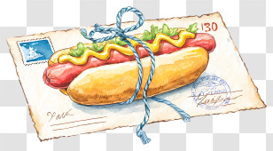 Watercolor Hot Dog - Hot Dog On Envelope Illustration Transparent PNG