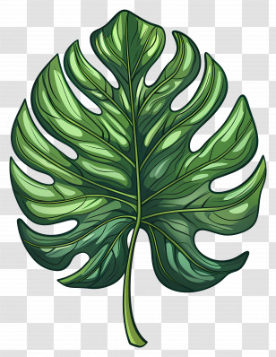 Single Leaf - Monstera Leaf Illustration In Green Transparent PNG