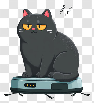 Cat Lying On Robot Vacuum Cleaner - Grumpy Black Cat Riding Robot Vacuum Transparent PNG