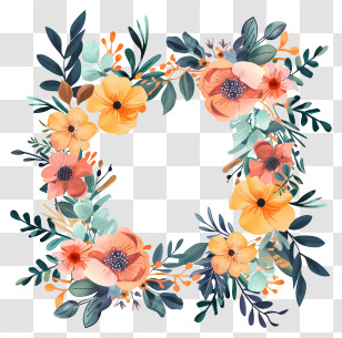 Flower Wreath - Floral Wreath With Orange Flowers Transparent PNG